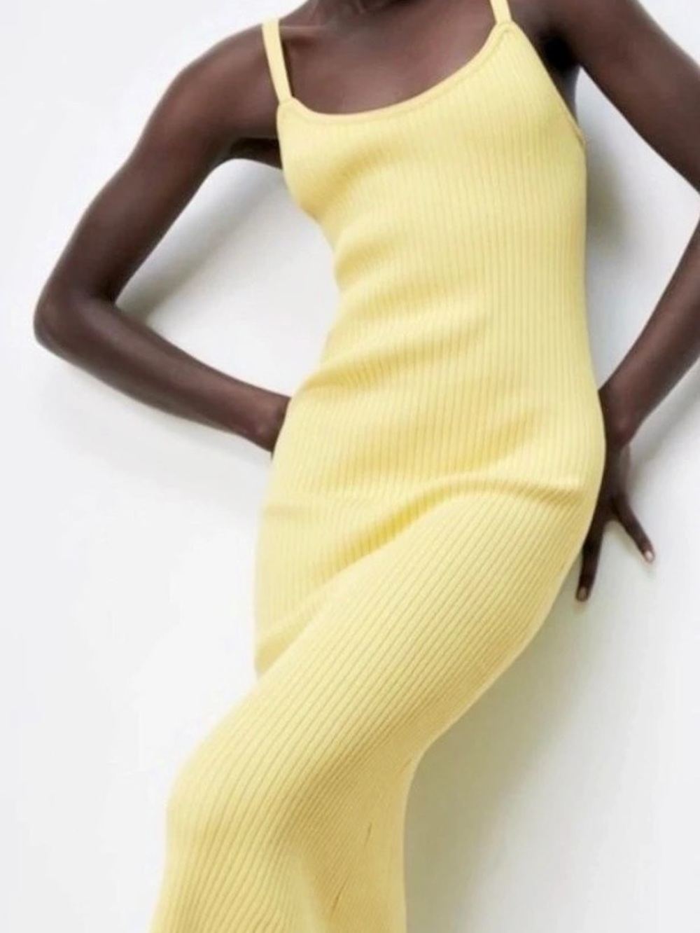 Zara Ribbed Maxi Dress in Yellow Size L Like New